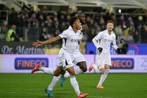 Serie A 2024-25: Napoli's David Neres celebrates after scoring their side's first goal