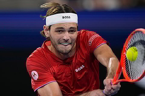 United Cup Tennis: Taylor Fritz hits a backhand to Hubert Hurkacz