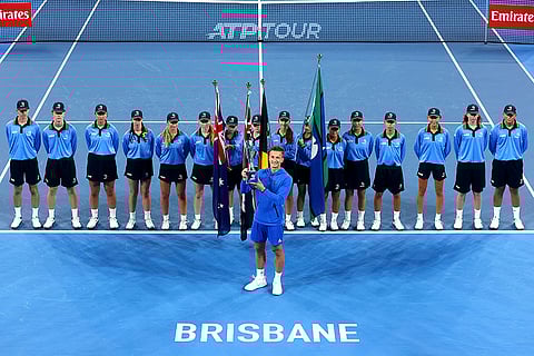 Brisbane International Tennis: Czech Republic's Jiri Lehecka poses after winning the final 