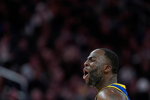 NBA 2024-25: Warriors forward Draymond Green reacts after making a three-point basket