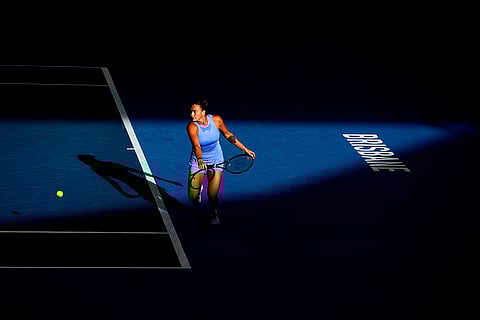 Brisbane International Tennis: Aryna Sabalenka plays a backhand against Polina Kudermetova