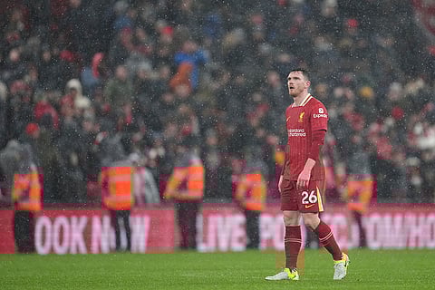 EPL 2024-25: Liverpool's Andrew Robertson reacts at the end of the match