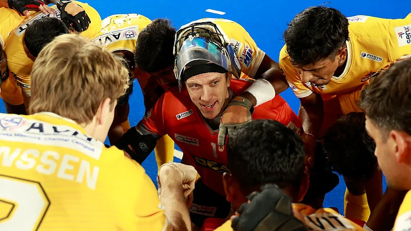 Tamil Nadu Dragons in action at the Hockey India league.