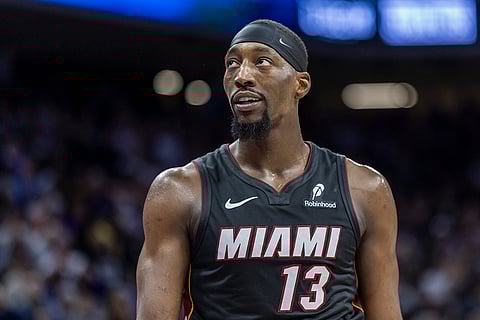 NBA 2024-25: Heat center Bam Adebayo looks to the scoreboard