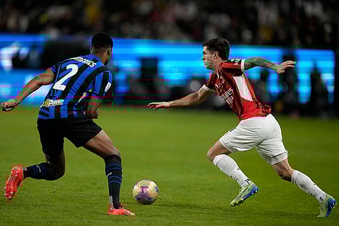 Italian Super Cup Final: Inter Milan's Denzel Dumfries challenges AC Milan's Christian Pulisic