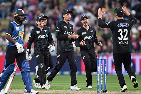 NZ vs SL 2nd ODI: New Zealand players celebrate the wicket of Charith Asalanka