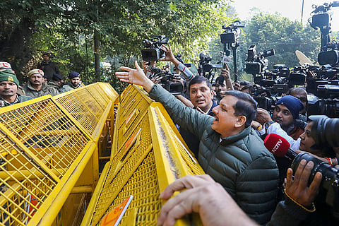 Sanjay Singh, Saurabh Bharadwaj at Delhi CM's residence