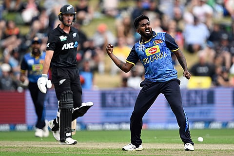 NZ vs SL 2nd ODI: Sri Lanka's Asitha Fernando  celebrates the wicket of Will Young