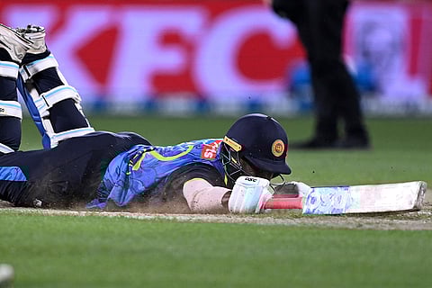 NZ vs SL 2nd ODI: Sri Lanka's Chamidu Wickramasinghe slides on the ground