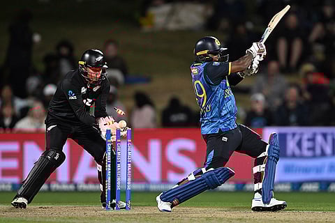 NZ vs SL 2nd ODI: Sri Lanka's Wanindu Hasaranga, right, is bowled
