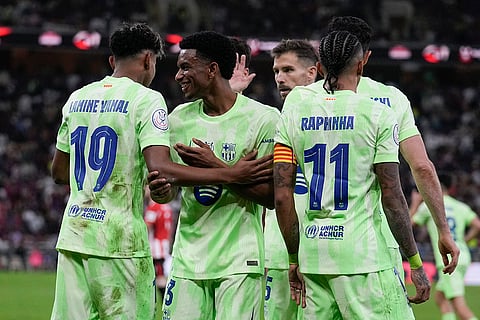 Spanish Super Semi-Final: Barcelona players celebrate a goal