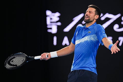 Australian Open 2025: Novak Djokovic gestures during an exhibition match against Alexander Zverev