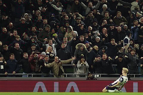 EFL Cup Semi-Final: Tottenham's Lucas Bergvall celebrates after scoring the opening goal