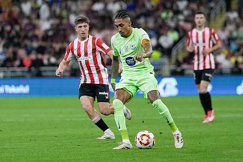 Spanish Super Semi-Final: Barcelona's Raphinha in action against Athletic Bilbao