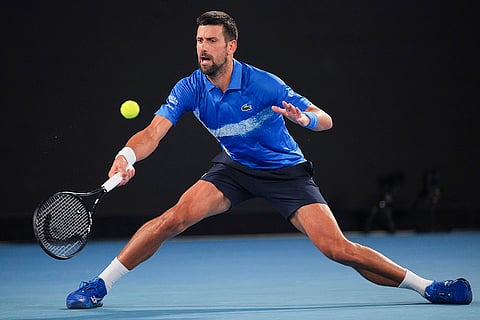 Australian Open 2025: Novak Djokovic plays a forehand return to Alexander Zverev