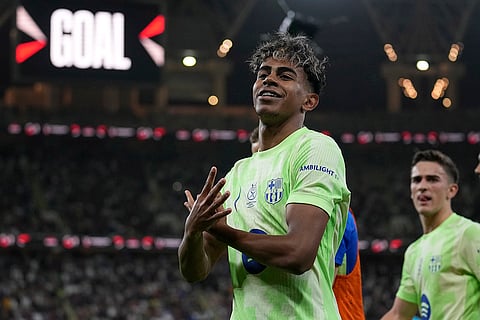 Spanish Super Semi-Final: Barcelona's Lamine Yamal celebrates after scoring