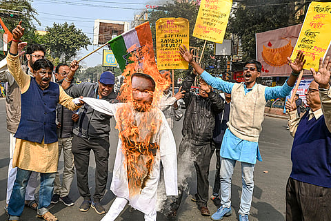 Congress protest against BJP's Ramesh Bidhuri
