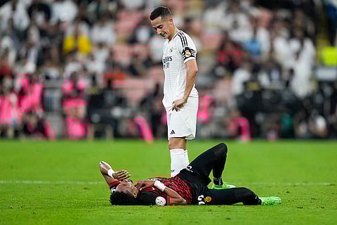 Spanish Super Cup: Mallorca's Johan Mojica is on the ground during semifinal match