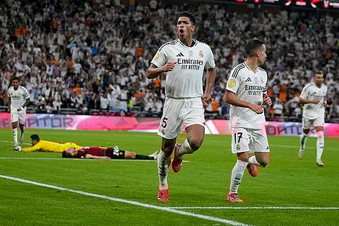 Spanish Super Cup: Real Madrid's Jude Bellingham, centre, celebrates after scoring opening goal