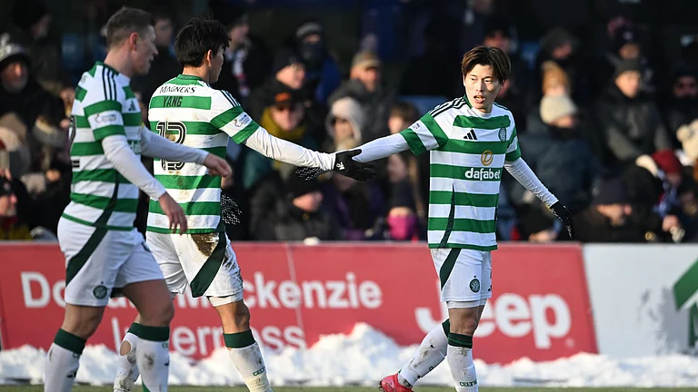 Kyogo Furuhashi (right) scored twice against Ross - null