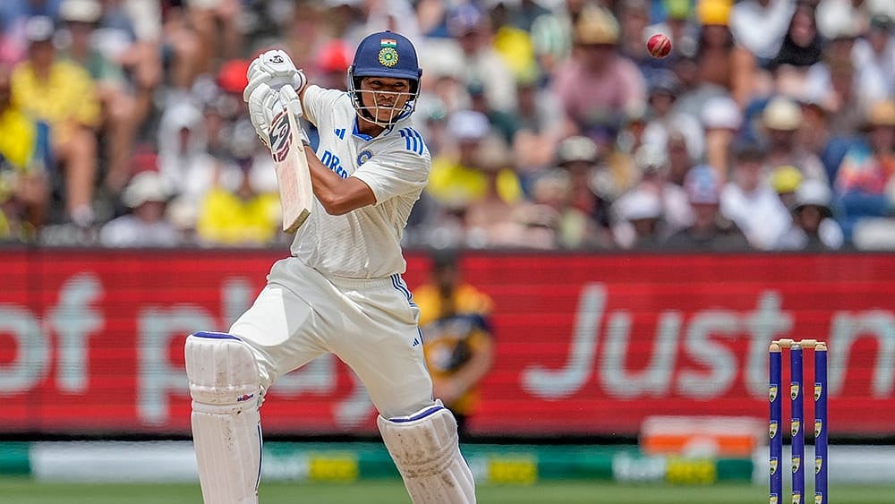 | Photo: AP/Asanka Brendon Ratnayake : India Vs Australia, 4th Test Day 5: India's Yashasvi Jaiswal plays a shot 