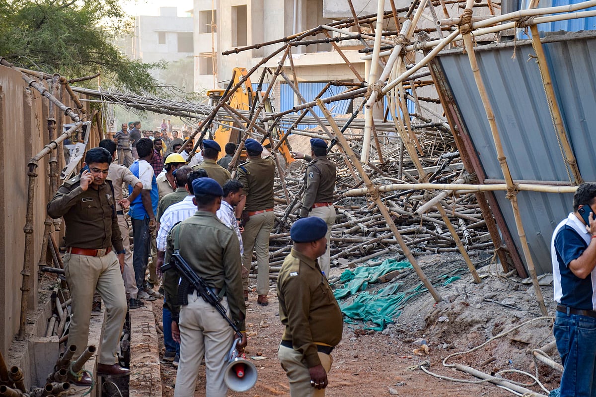 PTI : Centering frame crashed inside under-construction building in Chhattisgarh's Raipur.