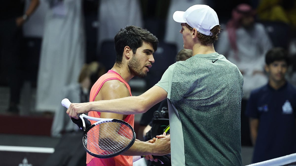 Sinner (right) is inspiring Alcaraz to take his game to the next level