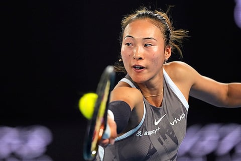 Australian Open 2025: Zheng Qinwen plays a backhand return to Anca Todoni