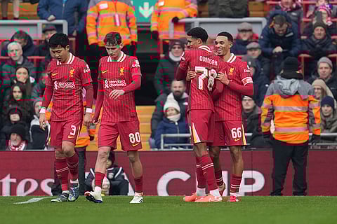 FA Cup Third Round: Liverpool's Trent Alexander-Arnold celebrates after scoring his side's second goal