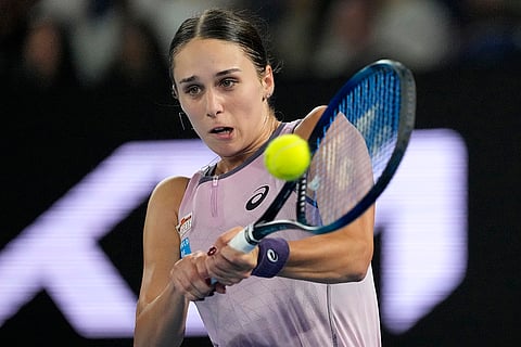 Australian Open 2025: Anca Todoni plays a backhand return to Zheng Qinwen