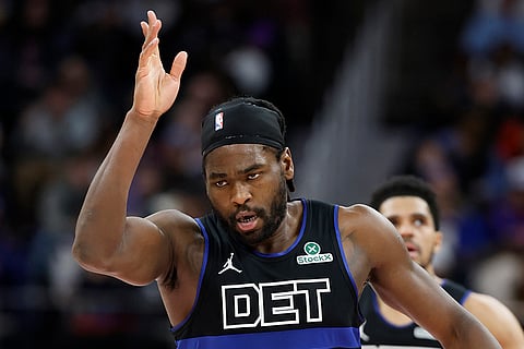 NBA 2024-25: Pistons center Isaiah Stewart, front, celebrates after scoring