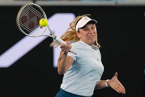 Australian Open 2025: Donna Vekic plays a forehand return to Diane Parry