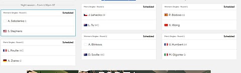 Night session includes Aryna Sabalenka in action against Sloane Stephens.