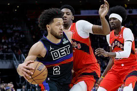 NBA 2024-25: Pistons guard Cade Cunningham (2) drives to the basket