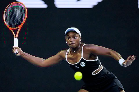 Australian Open 2025: Sloane Stephens plays a forehand return to Aryna Sabalenka