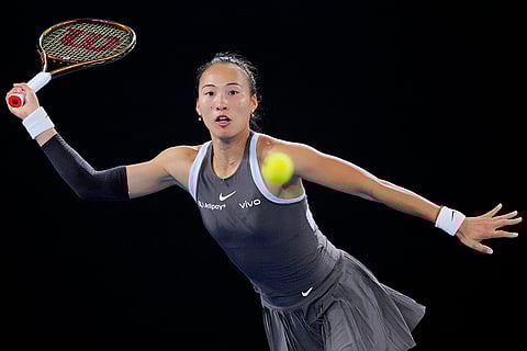 Australian Open 2025: Zheng Qinwen plays a forehand return to Anca Todoni