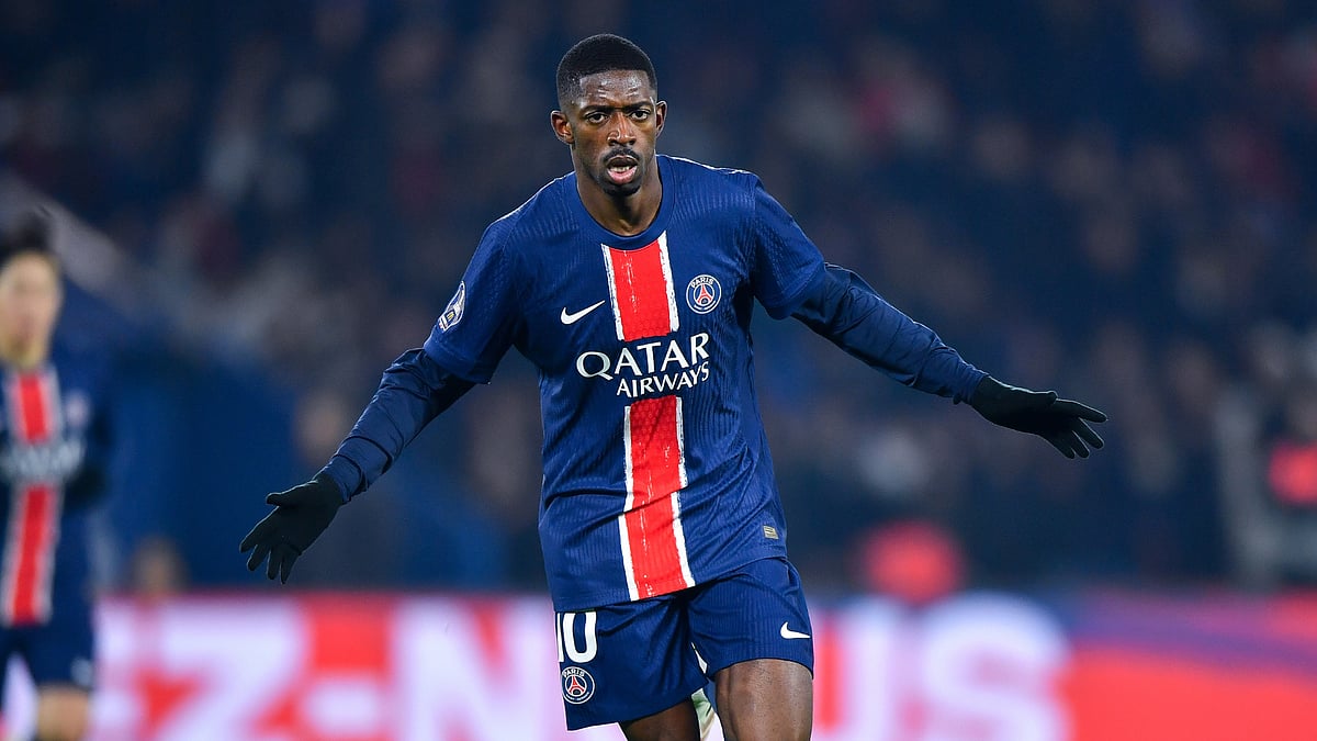 Ousmane Dembele celebrates his goal against Saint Etienne