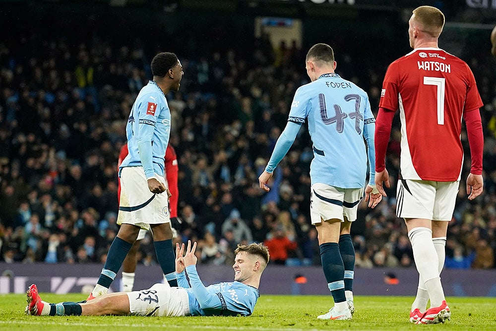 | Photo: AP/ Dave Thompson : FA Cup Third Round: Manchester City's James McAtee celebrates after scoring his side's eighth goal