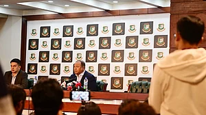 Photo: X | Bangladesh Cricket : Bangladesh Cricket Board (BCB) officials during the squad announcement of the ICC Champions Trophy 2025.
