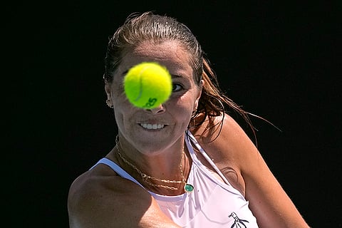 Australian Open 2025: Jodie Burrage plays a backhand return to Leolia Jeanjean