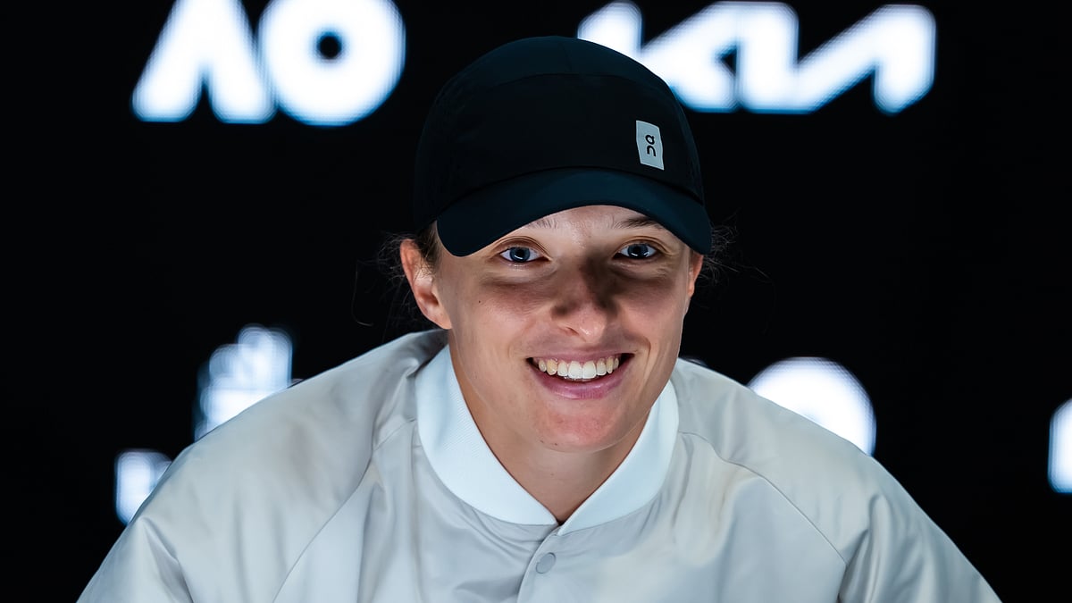 Iga Swiatek pictured after her opening win - null