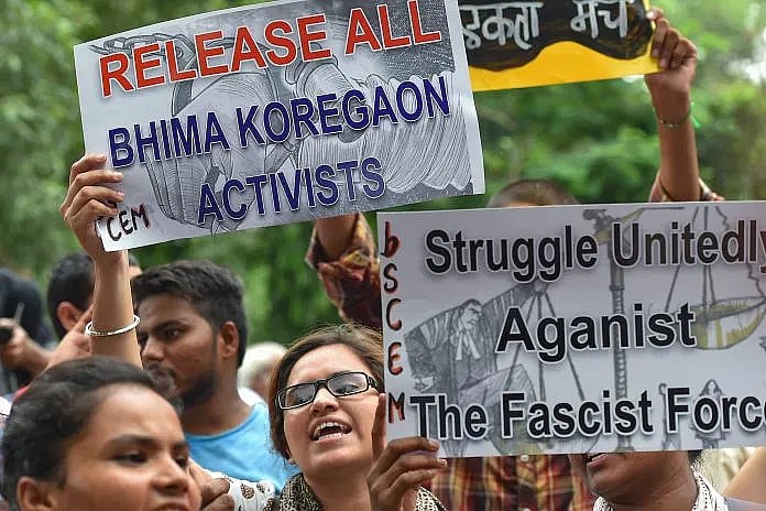 Activists protesting against the arrests of activists and alleged state repression, in New Delhi | - PTI