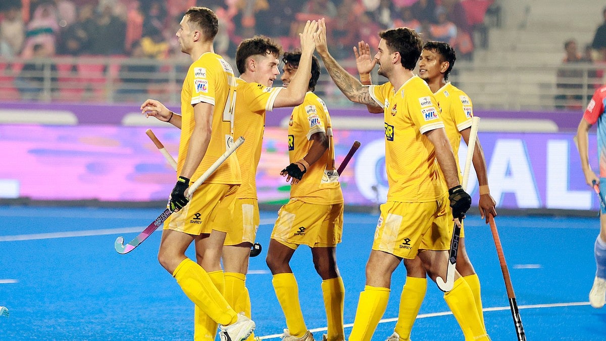 Hockey India : Tamil Nadu Dragons celebrate their win over Delhi SG Pipers.