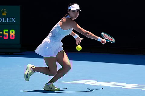 Australian Open 2025: Emma Raducanu plays a backhand return to Ekaterina Alexandrova