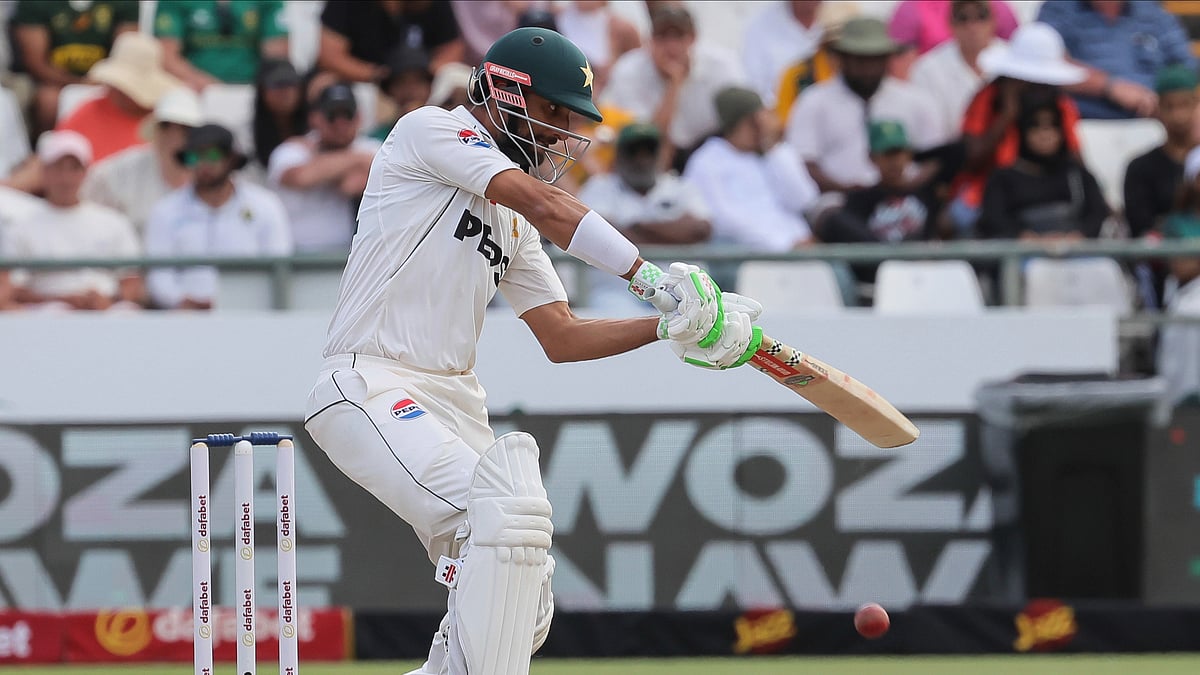 AP Photo/Halden Krog : Pakistan's Shan Masood bats, during the third day of the second test cricket match between South Africa and Pakistan, in Cape Town, South Africa.