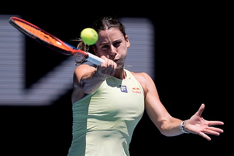 Australian Open 2025: Emma Navarro plays a forehand return to Peyton Stearns