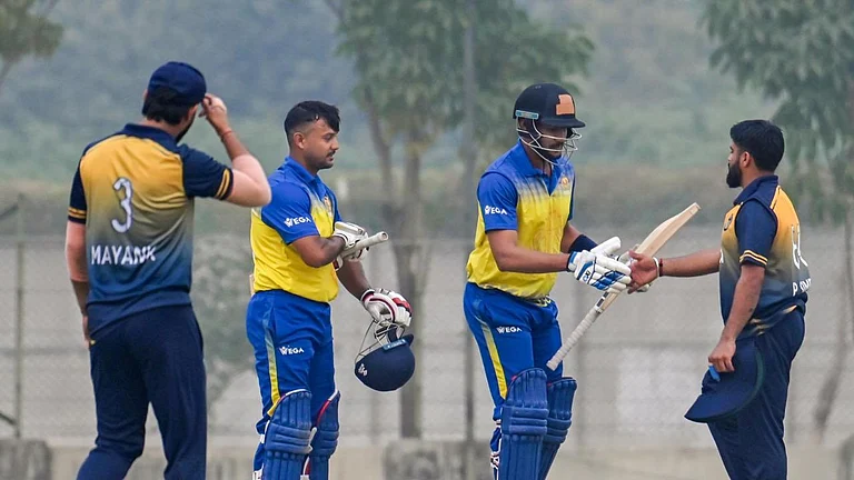 Karnataka captain Mayank Agarwal in the Vijay Hazare Trophy 2024-25. - Photo: X | Mayank Agarwal