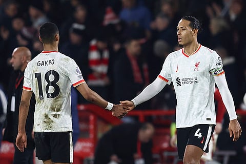 EPL 2024-25: Liverpool's Virgil van Dijk shakes hands with Cody Gakpo