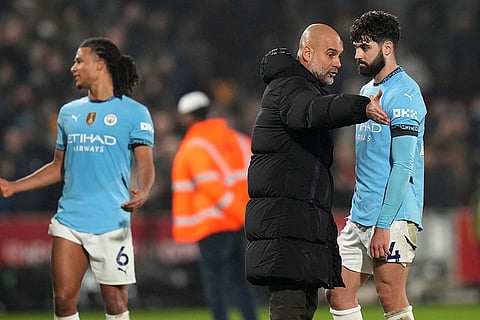 EPL 2024-25: Manchester City's head coach Pep Guardiola talks with Josko Gvardiol