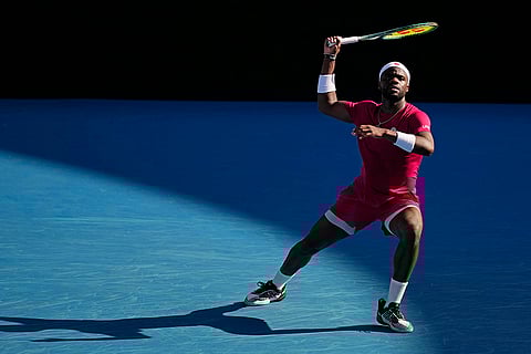Australian Open 2025: Frances Tiafoe plays a forehand return to Fabian Marozsan